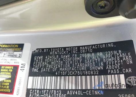 2011 Toyota Camry Le из США, поврежденный, VIN 4T1BF3EK7BU180832